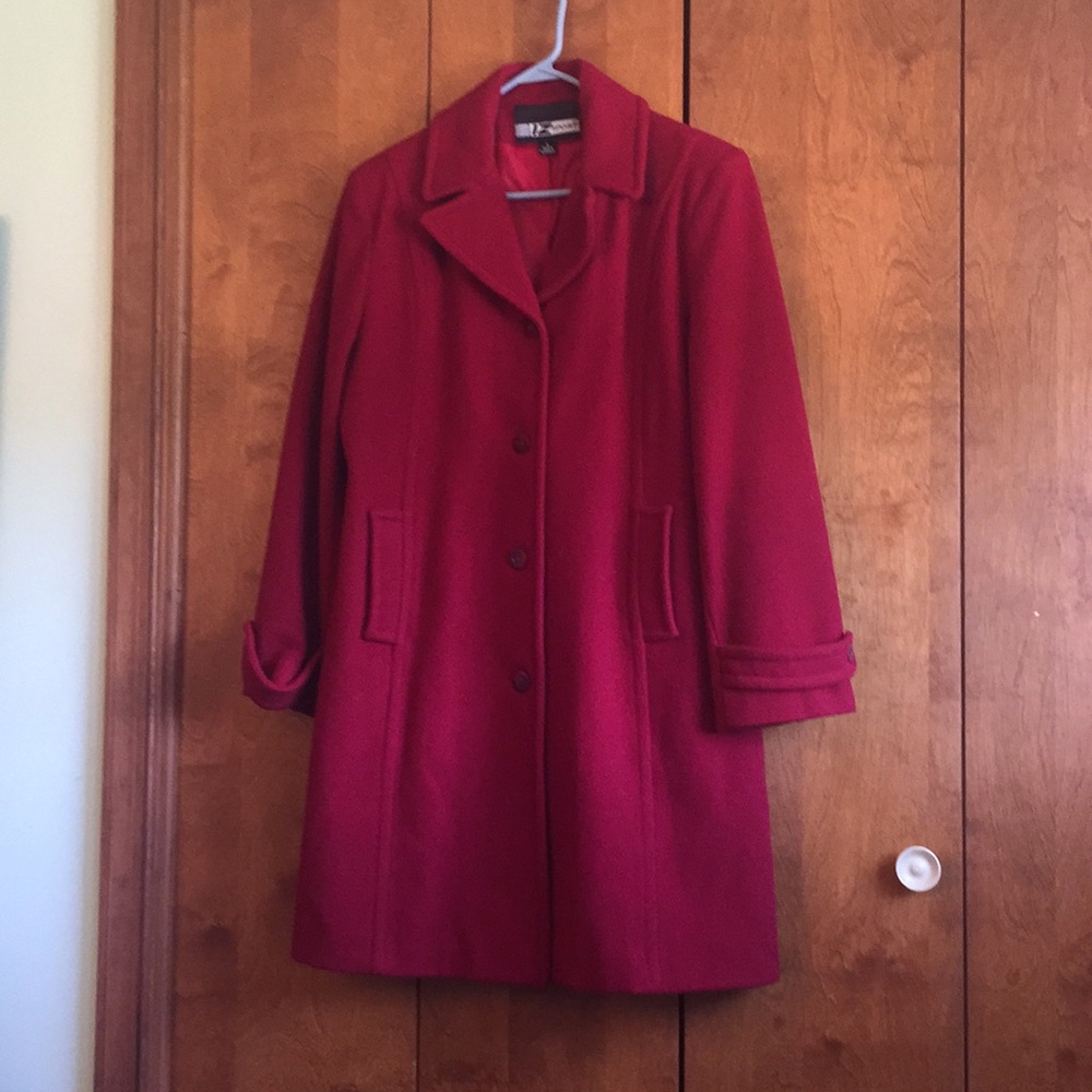 Red button pea coat